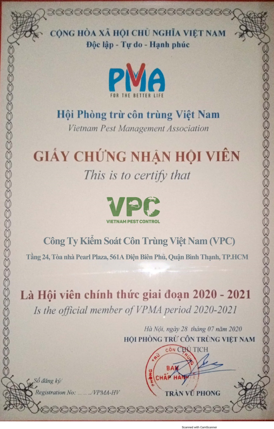 VPC là thành viên của Hội Phòng Trừ Côn Trùng Việt Nam