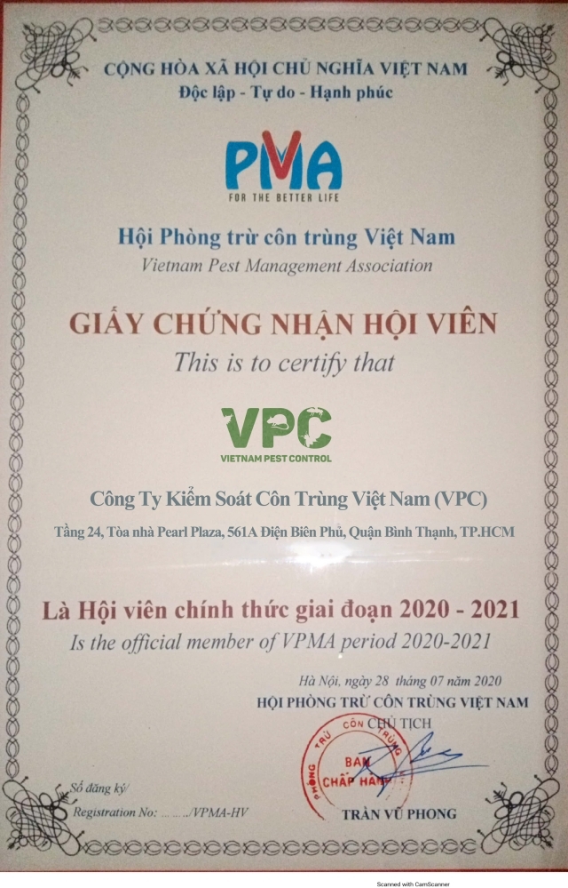 Chứng chỉ Hội Phòng Trừ Côn Trùng Việt Nam